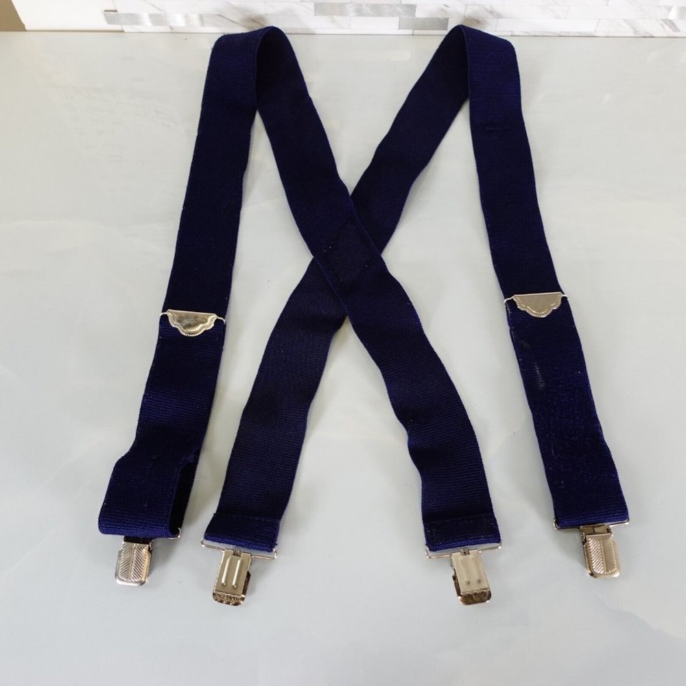 Suspender Mens Blue Clip On Adjustable Strap Stretch X‎ Back Solid Work